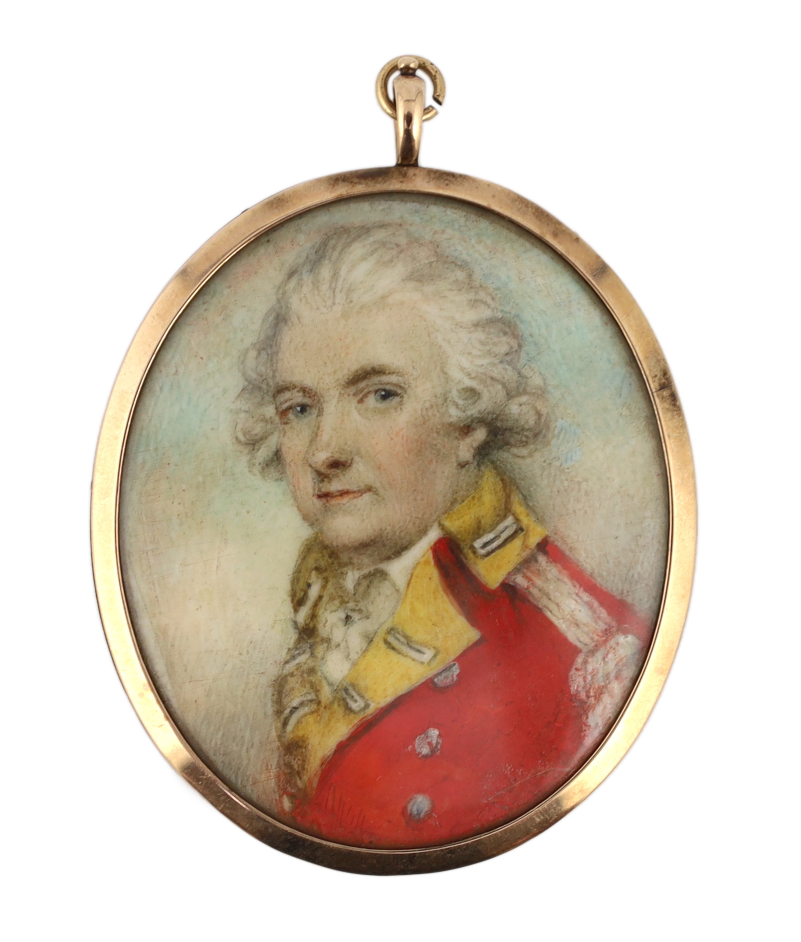 Attributed to William Wood (English, 1769-1810), Portrait miniature of an army officer, watercolour on ivory, 5.4 x 4.4cm. CITES Submission reference QDFNZGPC